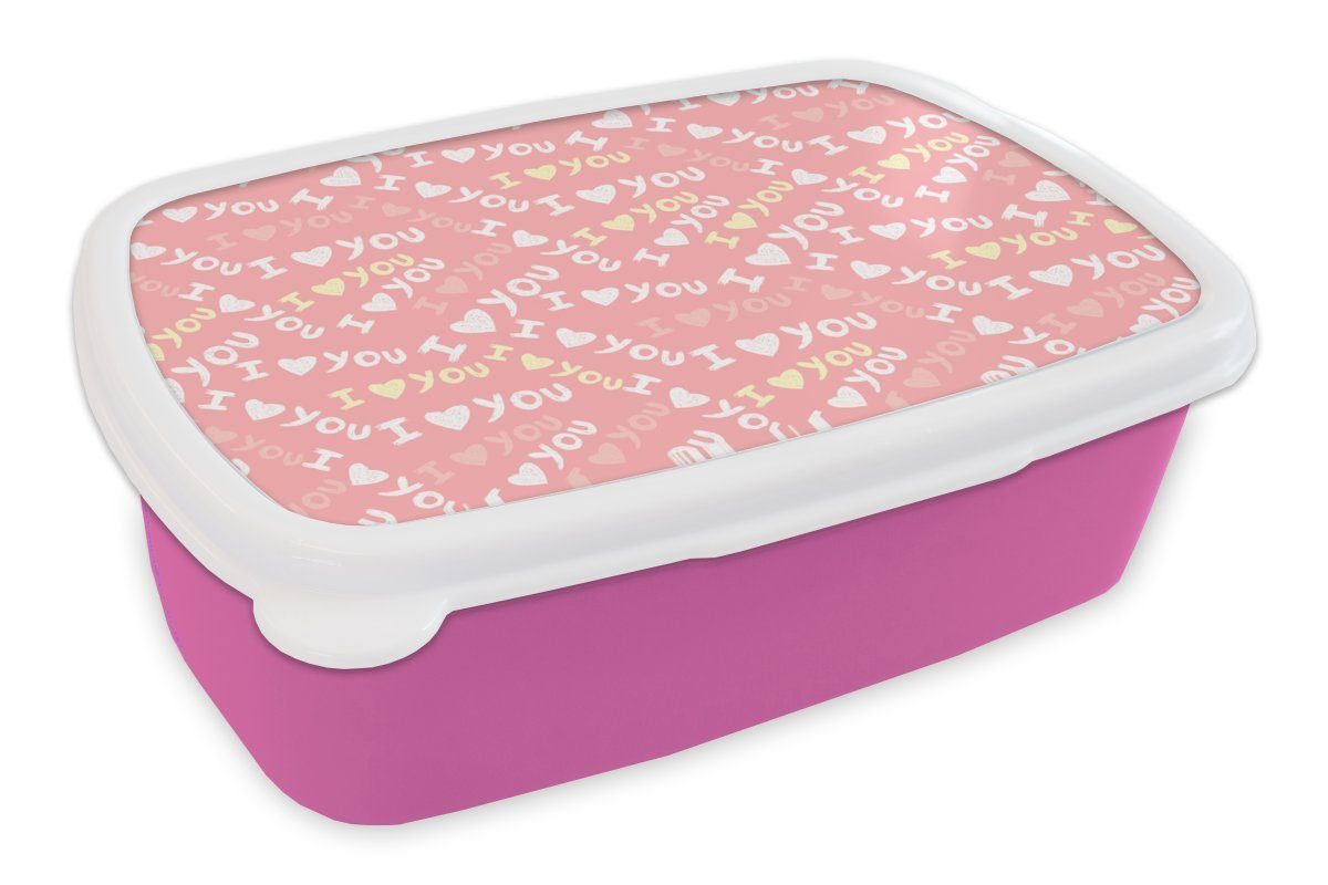 MuchoWow Lunchbox Liebe - Sprichwörter - Valentinstag, Kunststoff, (2-tlg), Brotbox für Erwachsene, Brotdose Kinder, Snackbox, Mädchen, Kunststoff rosa