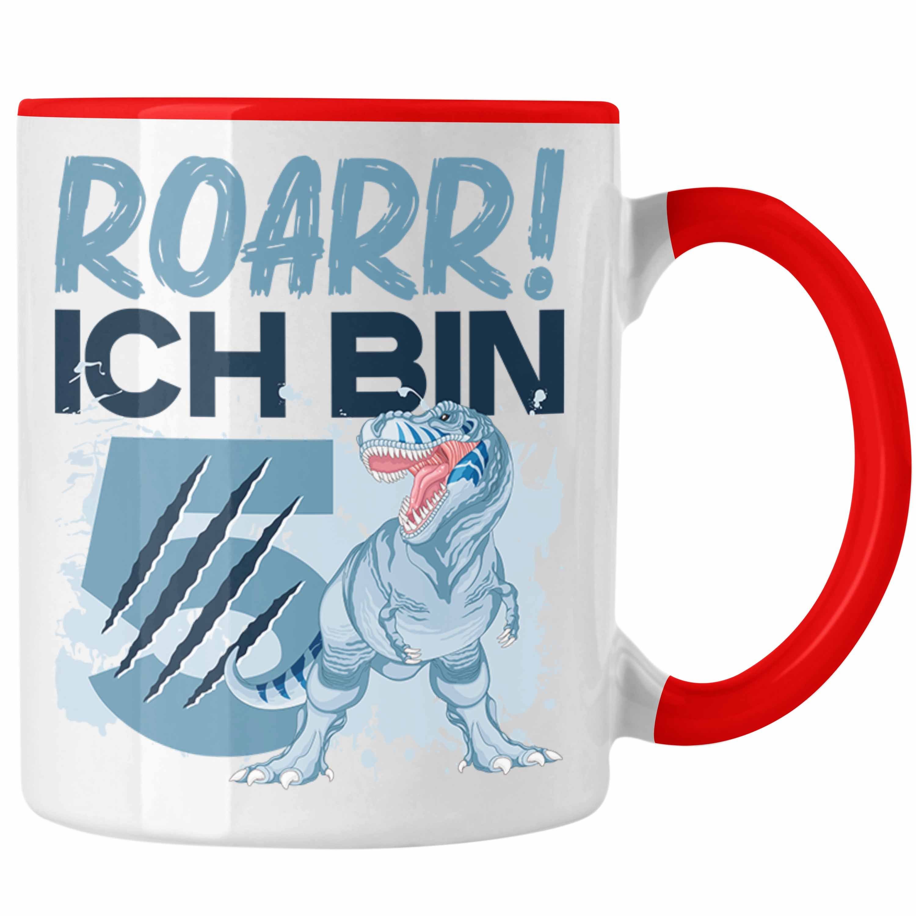 Trendation Tasse Roarr Ich Bin 5 Geschenk 5er Geburtstag Geschenkidee Jungs Dinosaurier Rot