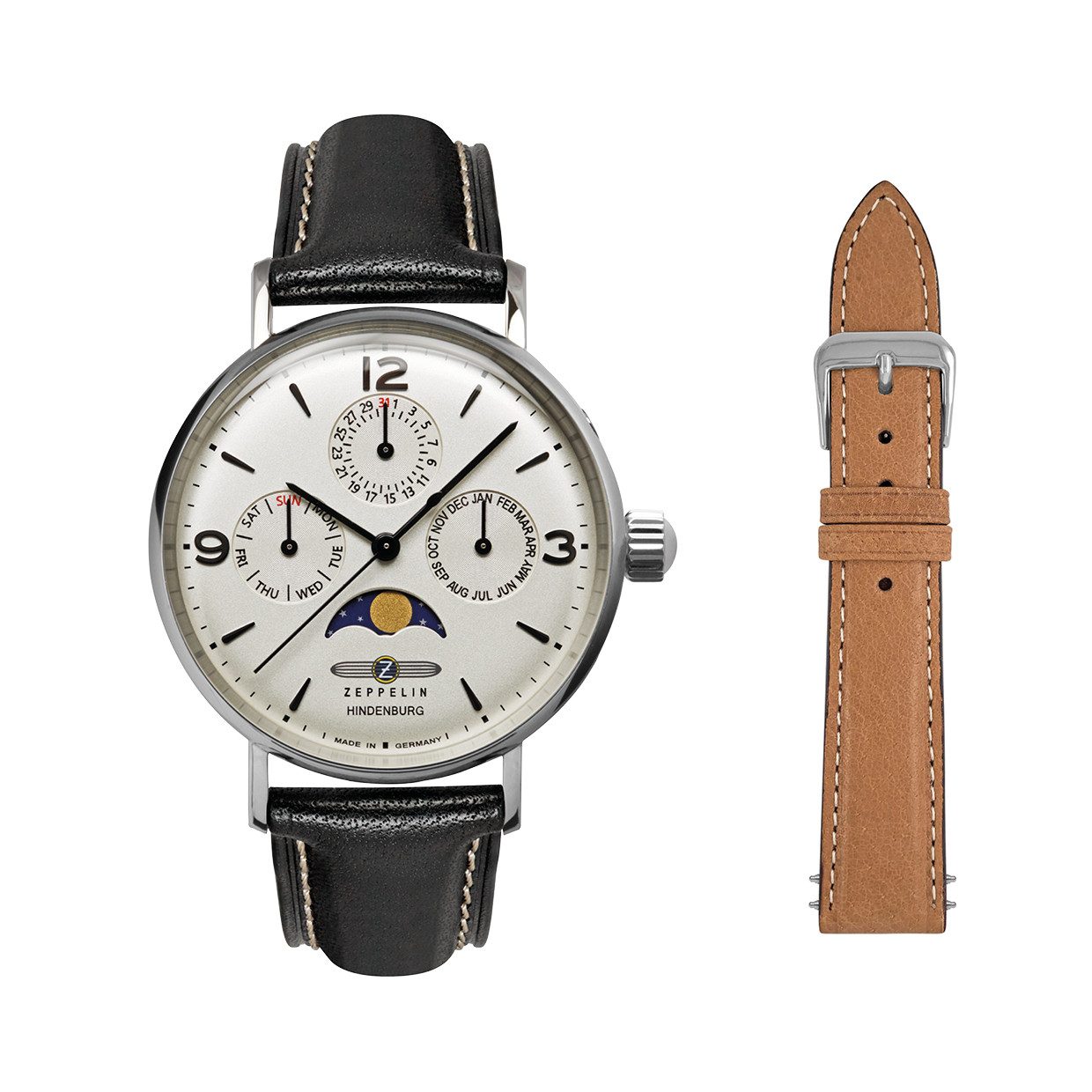 ZEPPELIN Quarzuhr Hindenburg 8075-5_SET, (Set, 2-tlg., mit Wechselarmband), Armbanduhr, Damenuhr, Made in Germany, Ideal auch als Geschenk, analog