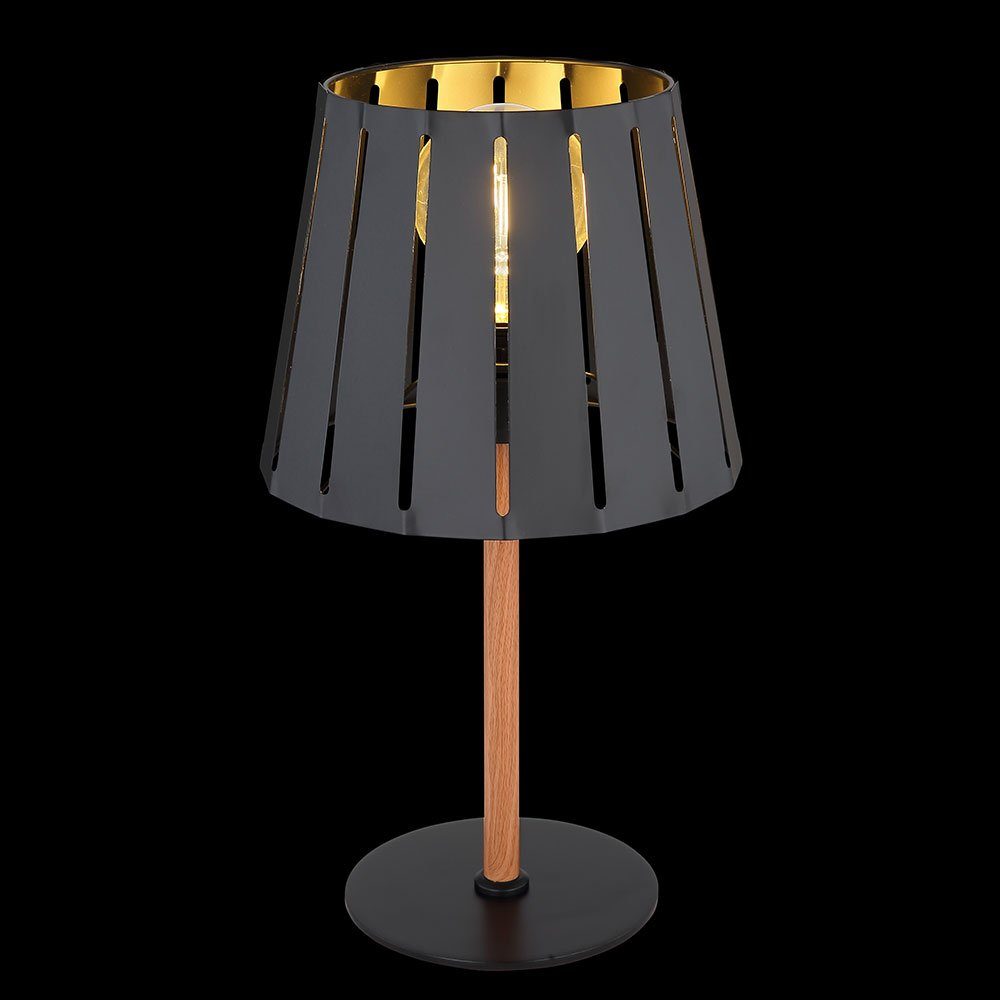 Schreibtischlampe, Nachttischlampe etc-shop Lampe Leuchtmittel nicht Tischlampe Holzoptik Metall inklusive, Schwarz