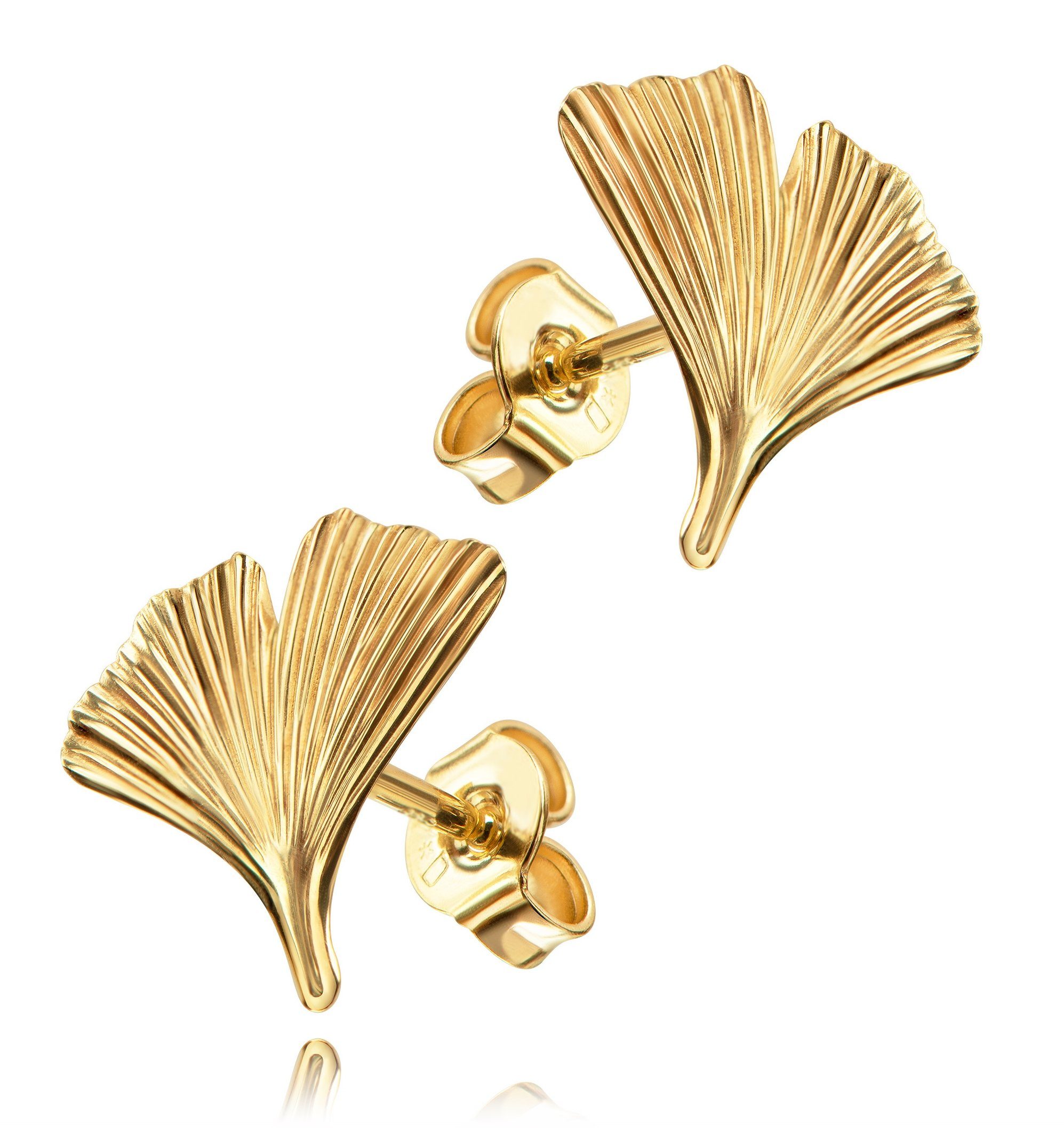 Damen, Ginkgo 750 Gold Made in Germany Ohrstecker JEVELION Ginkgostecker Gold-Ohrringe), - Paar (für