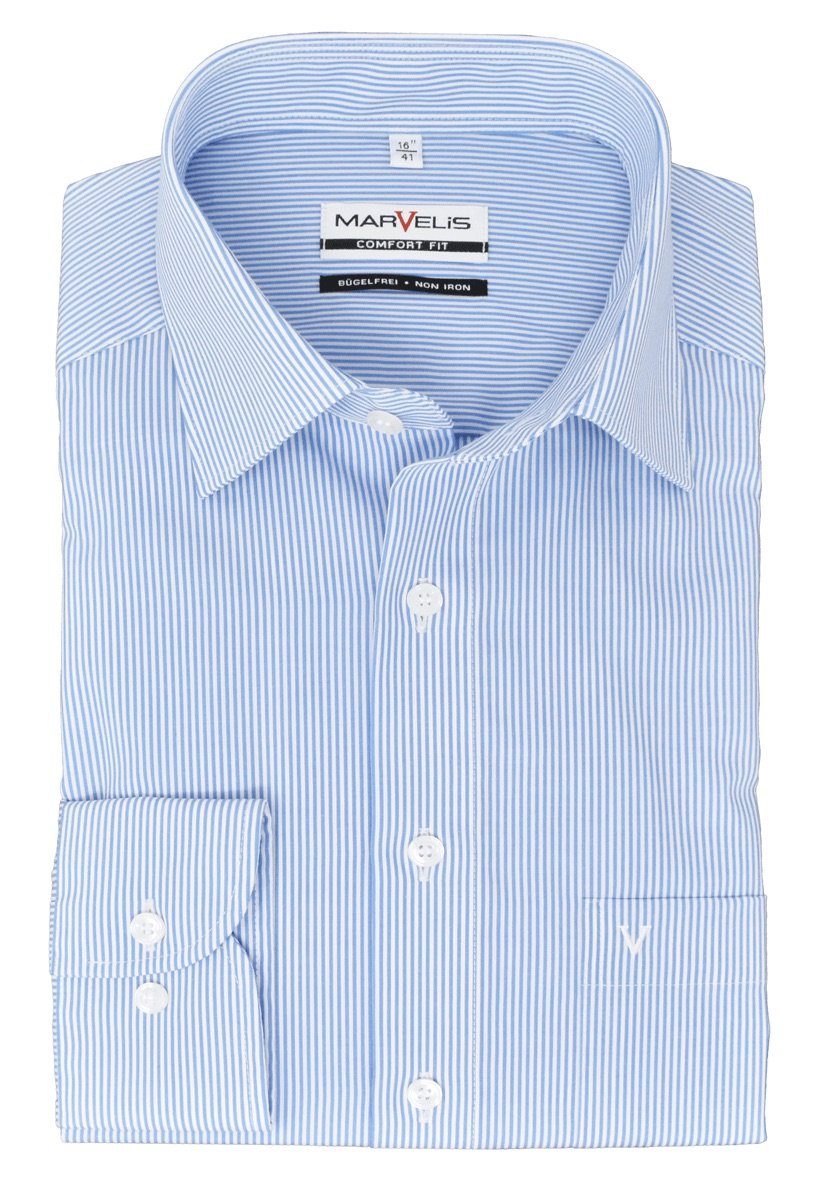 Ein riesiges Schnäppchen! MARVELIS Businesshemd Businesshemd Blau - Comfort - - Fit Gestreift