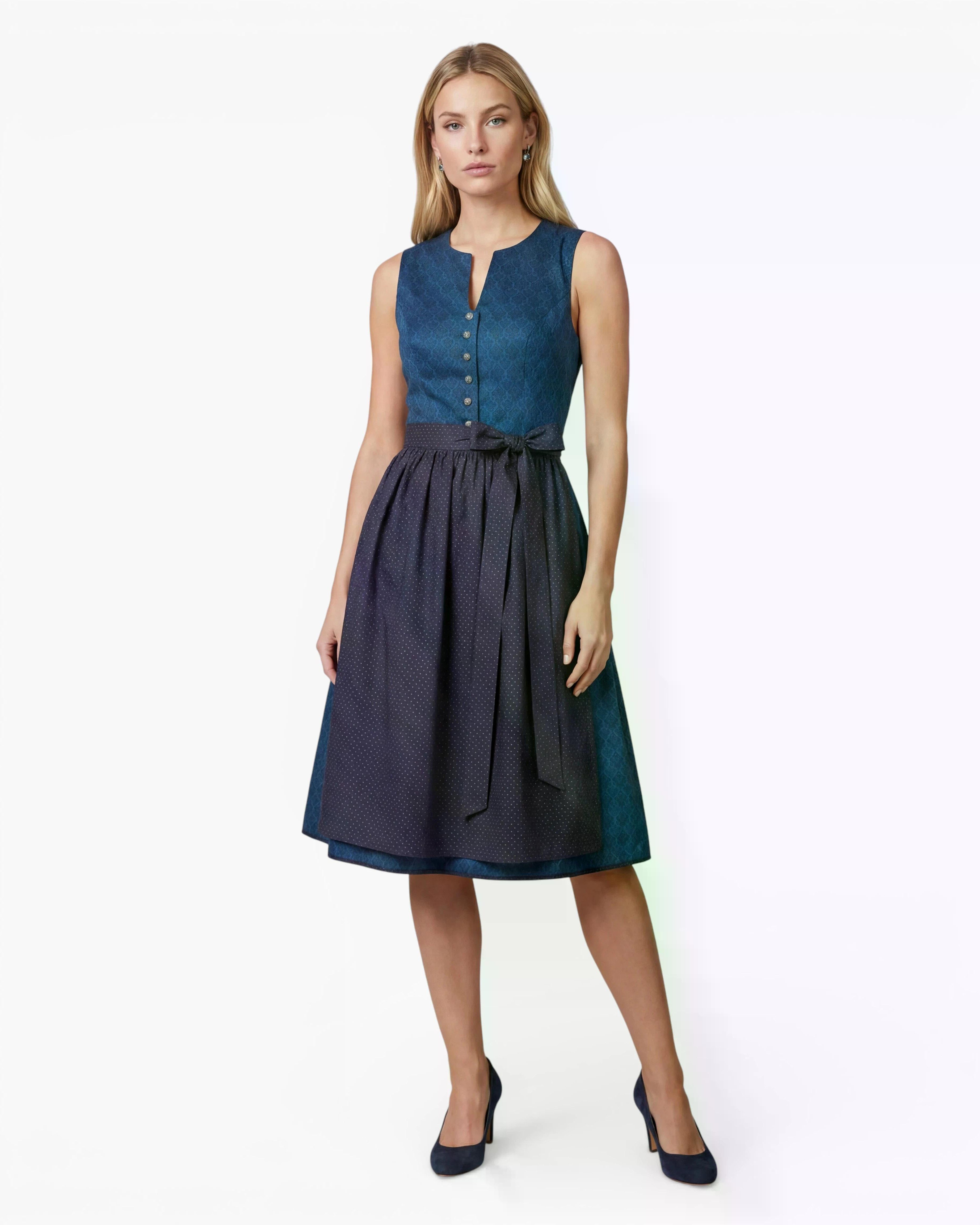 Ramona Lippert Dirndl Ivelina 2-teilig hochgeschlossen dunkelblau Rocklänge 65 cm
