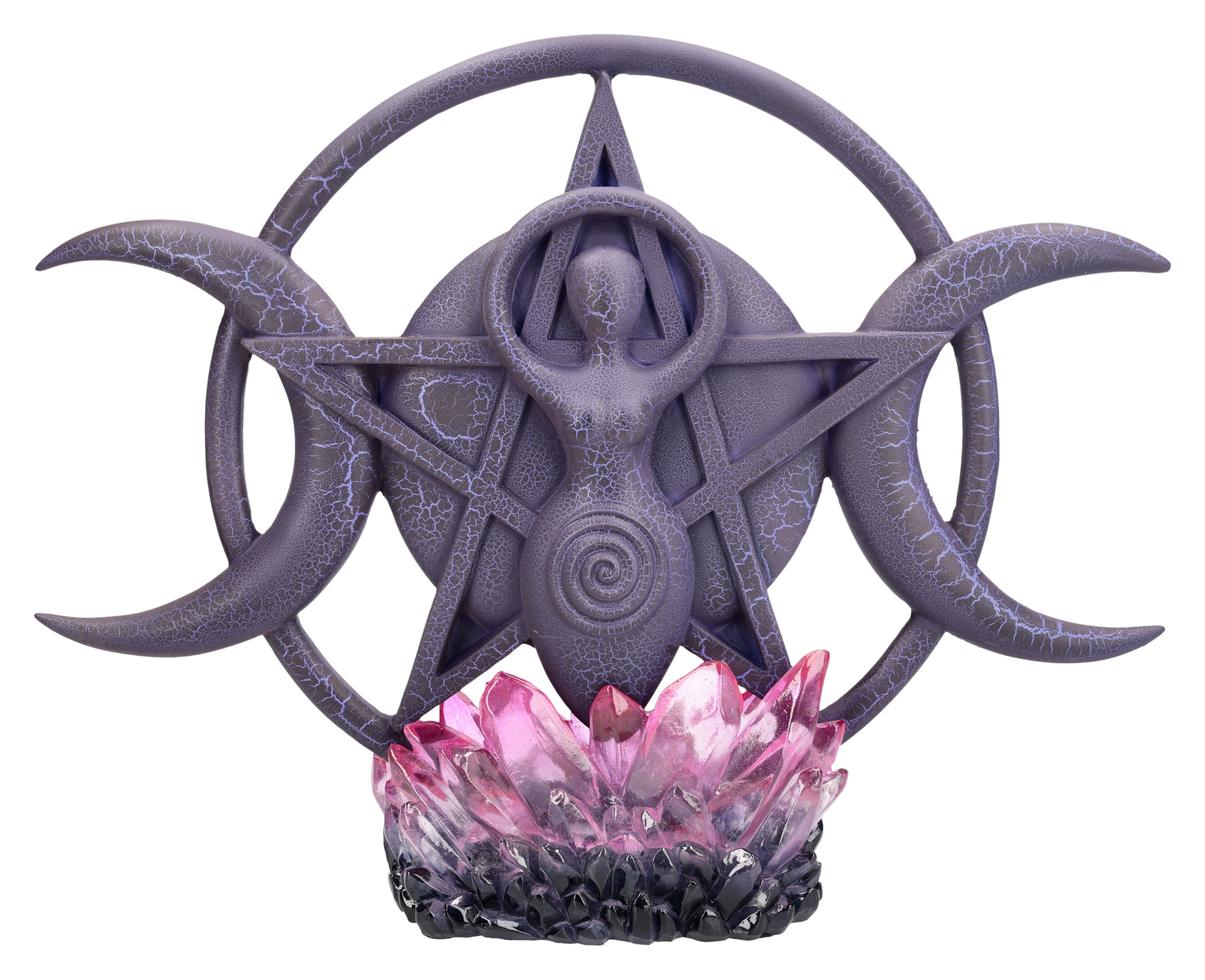 Figuren Shop GmbH Dekofigur Göttin Statue – Wicca Figur mit Pentagramm und Dreifachmond 23,5 cm