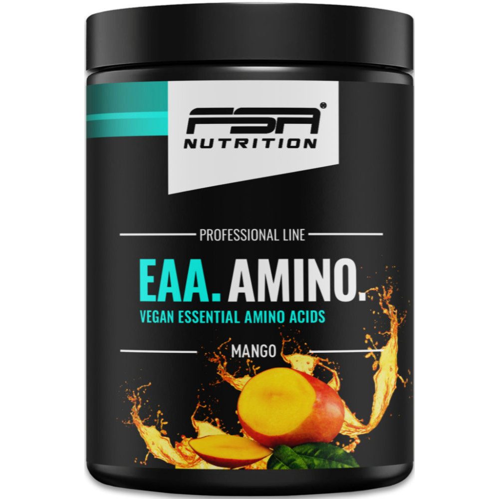 FSA NUTRITION EAA Amino - Aminosäuren Komplex hochdosiert - vegan - Mango Pulver, 500 g, Mit allen 8 essentiellen Aminosäuren + Glutamin