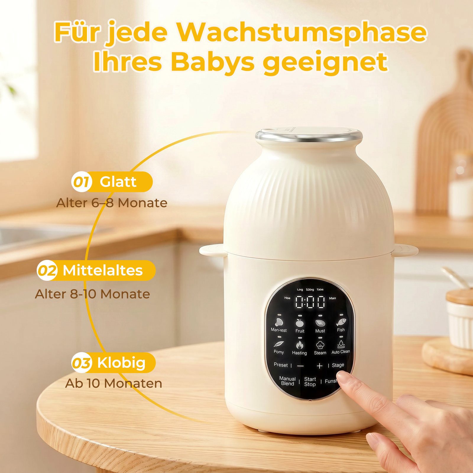 FOHERE Babynahrungszubereiter Automatischer Zerkleinerer, Dampfgarer und Mixer, aus Edelstahl, weiß – Bild 5 von 5