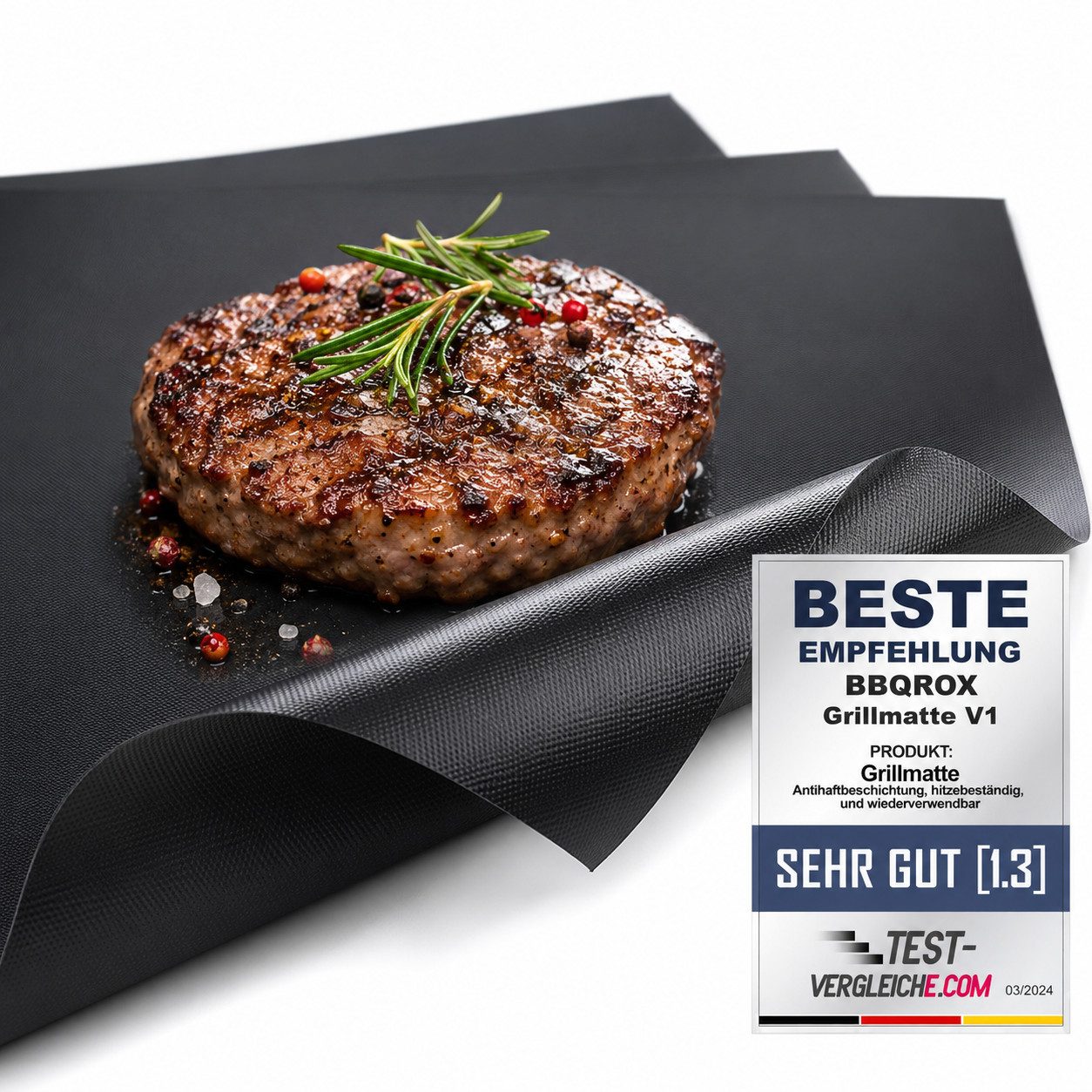 BBQROX Grillplatte [Vergleichssieger 2026] Grillmatte, Grillunterlage, 3er Set