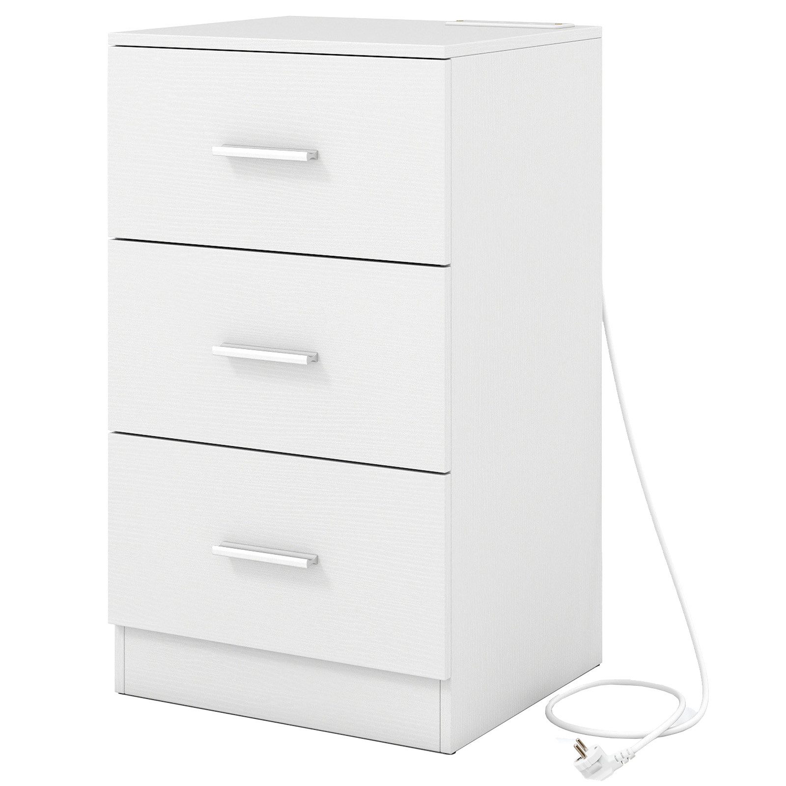 COSTWAY Nachttisch, mit Ladestation, 3 Schubladen Nachtschrank Holz 38x35x66cm