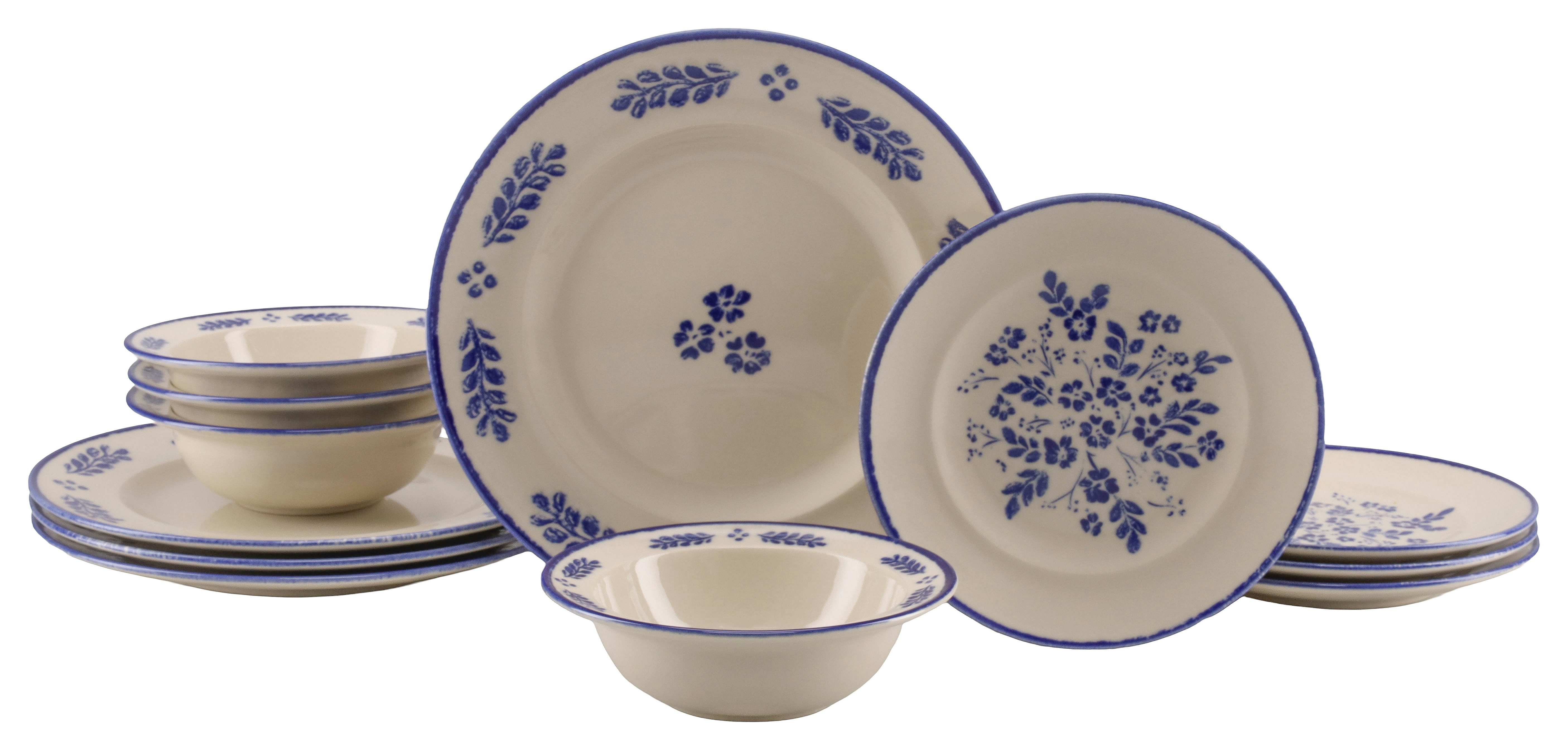 CreaTable Teller-Set Rondo Cottage, Geschirr-Set, 12-tlg. (12-tlg), 4 Personen, Steinzeug, Hochwertiges Steinzeug, Leicht cremefarbene Naturglasur