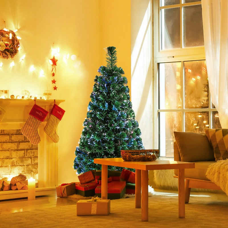 COSTWAY Künstlicher Weihnachtsbaum »Tannenbaum«, 120 cm, mit Glasfaser-Farbwechsler, 125 PVC Nadeln und Ständer, Grün