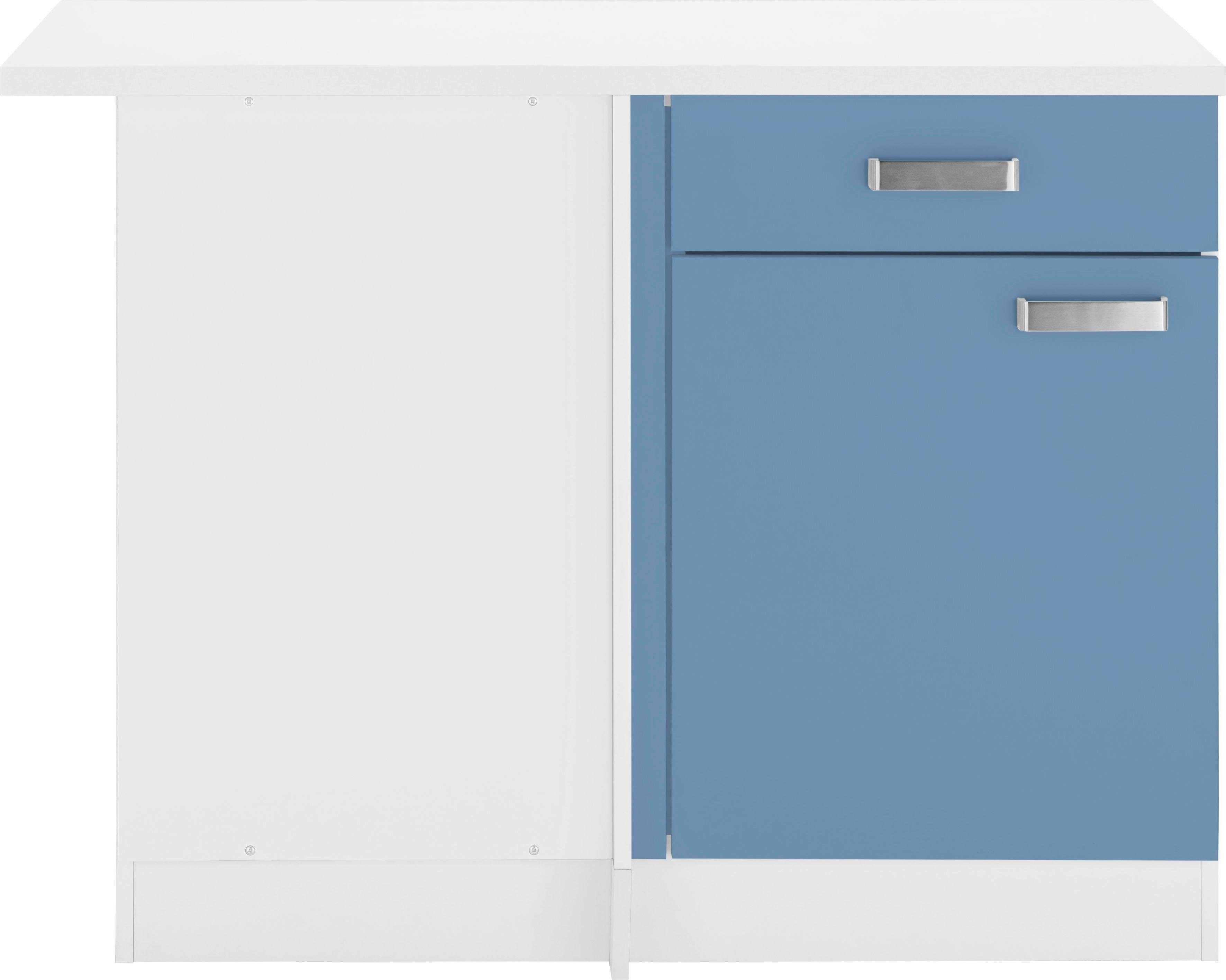 wiho Küchen Eckunterschrank Husum 110 cm breit himmelblau/weiß