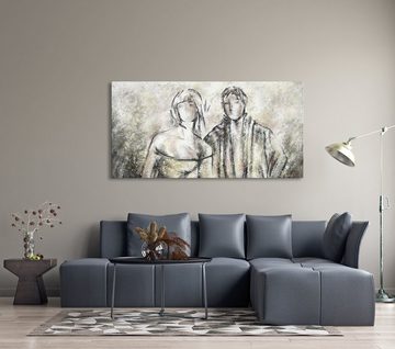 YS-Art Gemälde Traumhaftes Pärchen, Menschen, Paar Leinwand Bild Handgemalt Hochzeit Liebe Grau Schwarz