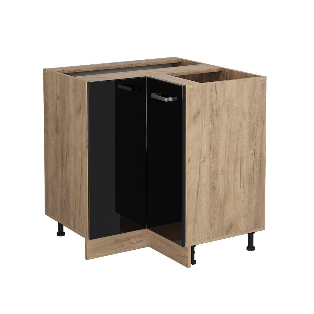 Vicco Eckunterschrank R-Line, Schwarz Hochglanz/Goldkraft Eiche, günstig online kaufen
