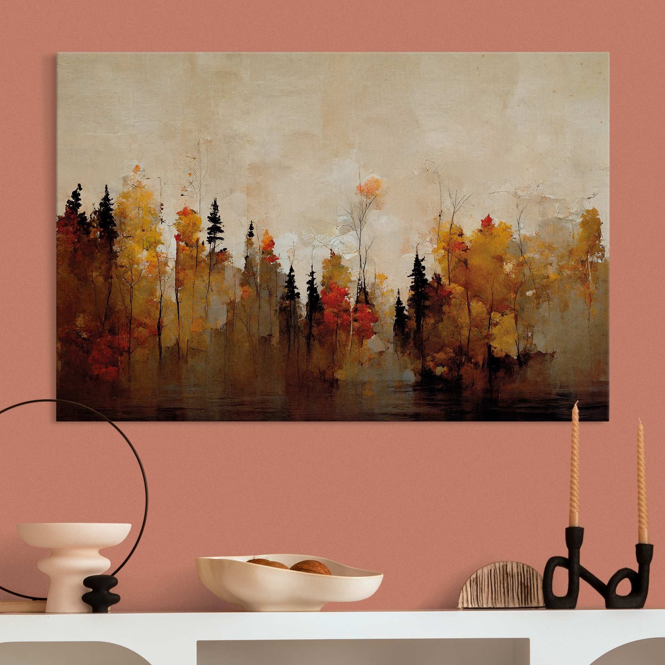 Bilderdepot24 Leinwandbild Akustikbild Wald Natur Landschaft Blick über Wasser Akustik Bilder, (Wandbild im Leinwandstil mit 4 cm Keilrahmen für bessere Raumakustik), Bild auf Leinwand; Leinwanddruck in vielen Größen