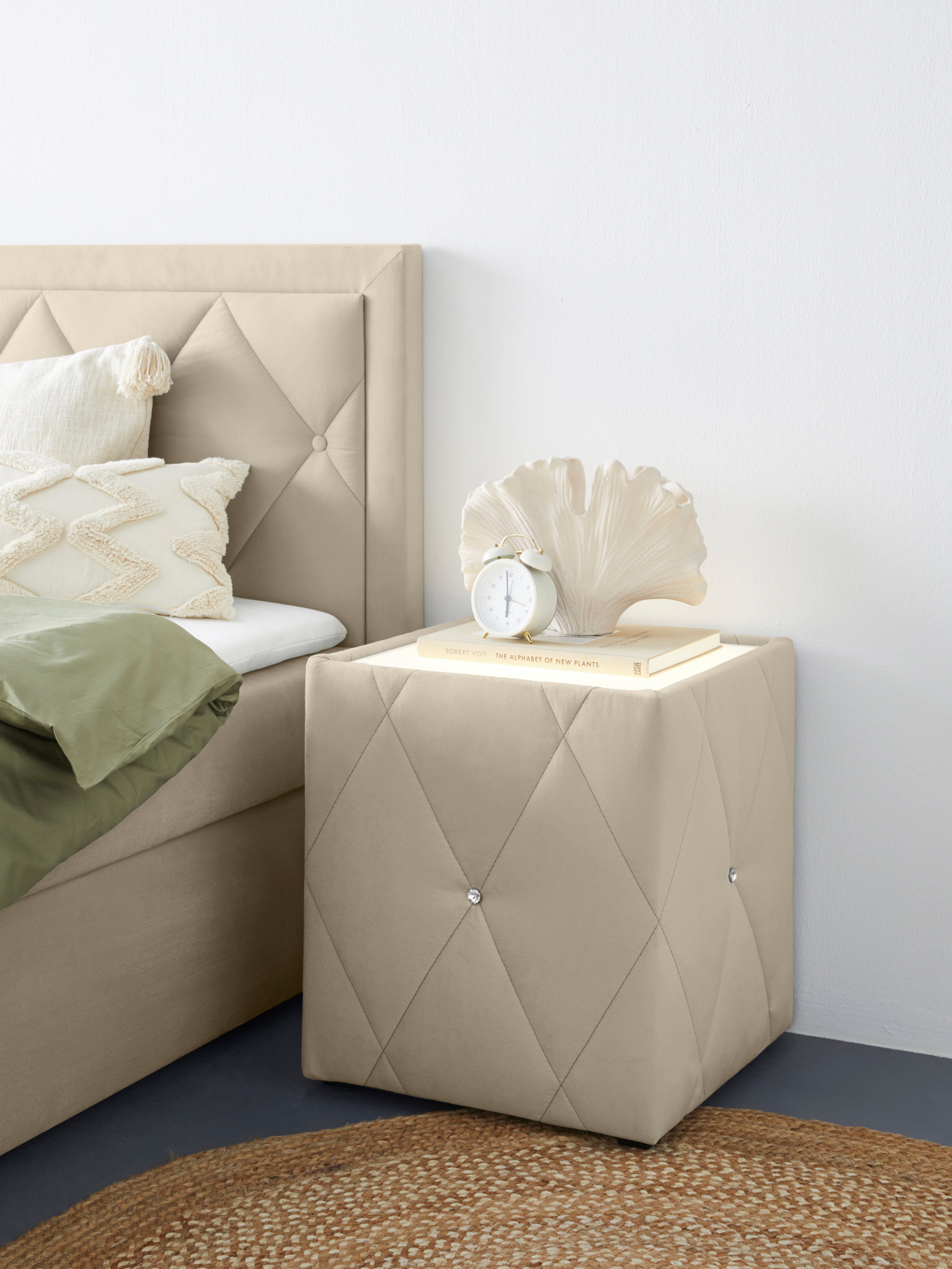 Leonique Nachttisch Alfie, mit Beleuchtung und Bezug aus Samtverlours günstig online kaufen