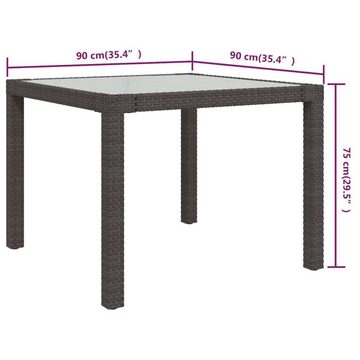 furnicato Gartentisch 90x90x75 cm Gehärtetes Glas Poly Rattan Braun