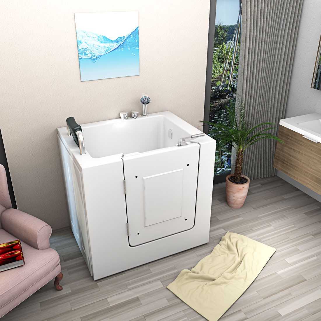 Thumbnail - AcquaVapore Badewanne AcquaVapore Senioren Sitzwanne Badewanne mit Tür S02-B-L 100x78 cm, Schnelle Reinigung, Nackenstüt...