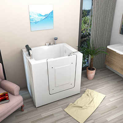 AcquaVapore Badewanne Senioren Sitzbadewanne Sitzwanne mit Tür S02-B 100x78 cm, mit Fußgestell und Ablaufarmatur