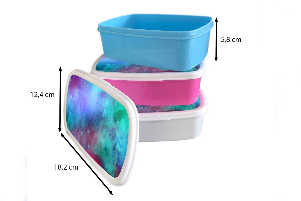 MuchoWow Lunchbox Aquarell Blau, (2-tlg), weiß Erwachsene, Brotbox Jungs und für Kinder - Brotdose, und - - Rot für Grün Kunststoff, Mädchen
