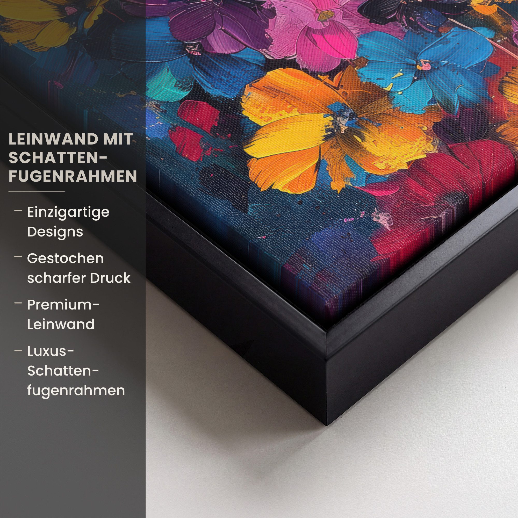 OneMillionCanvasses® Leinwandbild mit Rahmen - Blumen - Bunt - Abstrakt - Modern, Fotodruck (1 St), Leinwand Bilder Klein, Wand Dekoration Aesthetic 20x20cm