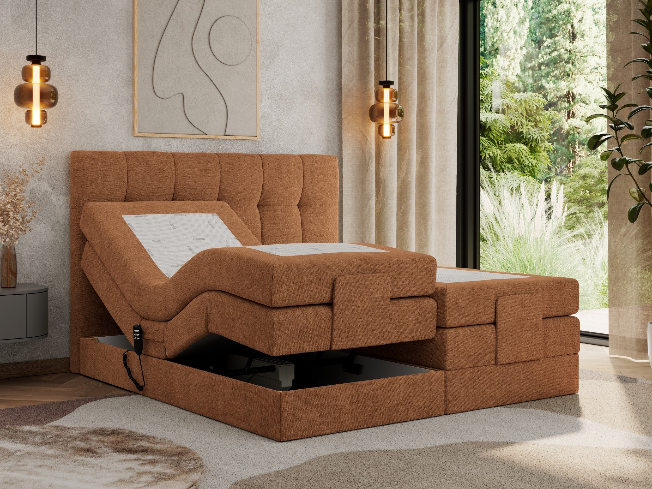 MKS MÖBEL Boxspringbett VITTORIA (Set, Packung, Elektrisches Bett, Kopfteil, Topper T25/Visco, 7 Härtezonen), Boxspringbett, Elektrisch verstellbare, Multipocket-Matratzen