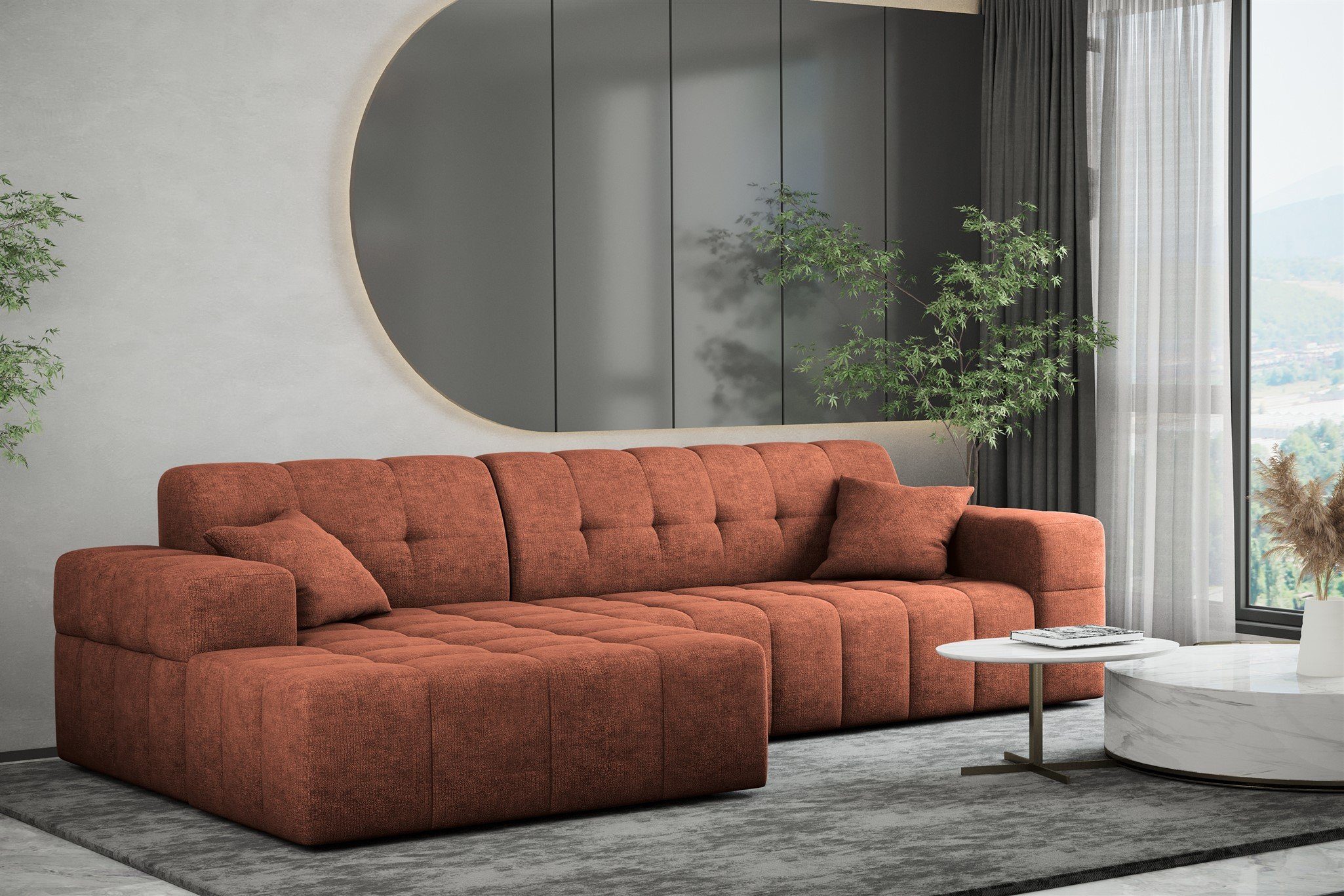 Stoff Fun mit Ecksofa Harmony, Rostbraun NANCY Designersofa Rundumbezug in Möbel Ecksofa mane