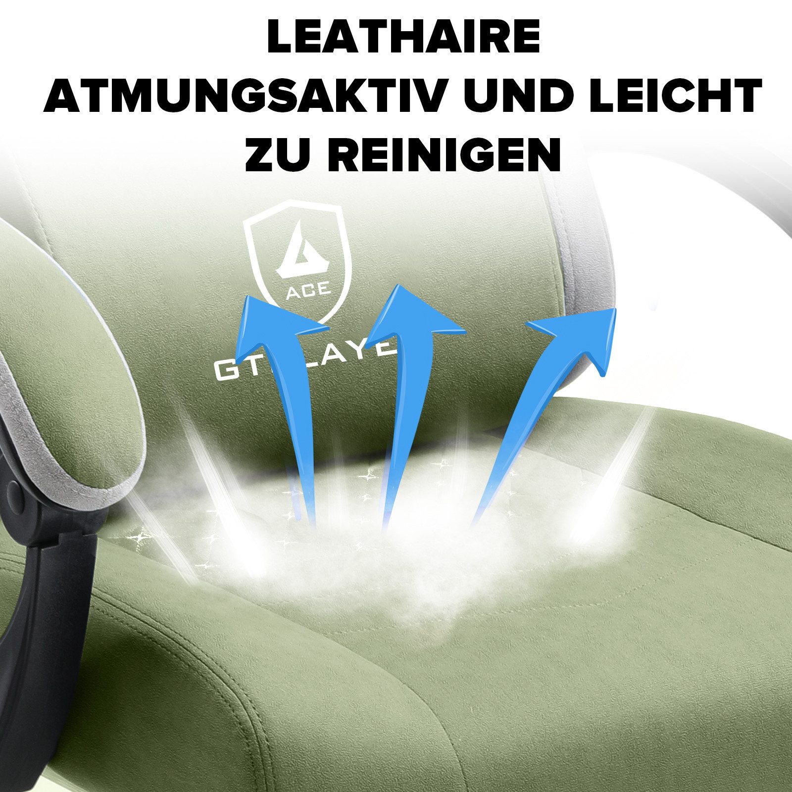 GTPLAYER Gaming-Stuhl Ergonomischer Gaming Sessel Schreibtischstuhl aus Stoff/Kunstleder (Pacekung), Federsitzkissen mit Fußstütze – Bild 4 von 5