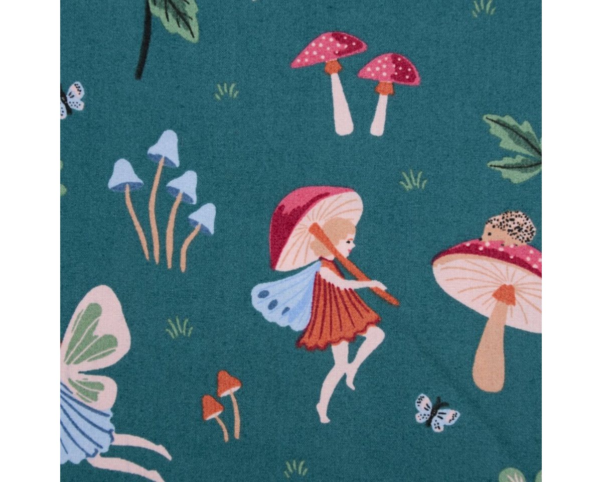 Thumbnail - SCHÖNER LEBEN. Stoff Baumwollstoff Popeline Fine Poplin Fairytale Feen Pilze grün 1,50m Br, allergikergeeignet