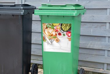 MuchoWow Wandsticker Gemüse - Obst - Fleisch - Kräuter (1 St), Mülleimer-aufkleber, Mülltonne, Sticker, Container, Abfalbehälter