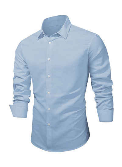 JMIERR Leinenhemd Langarm Сорочки Shirts Casual Freizeithemd Baumwolle Stehkragenhemd Regular Langarm Kentkragen Uni