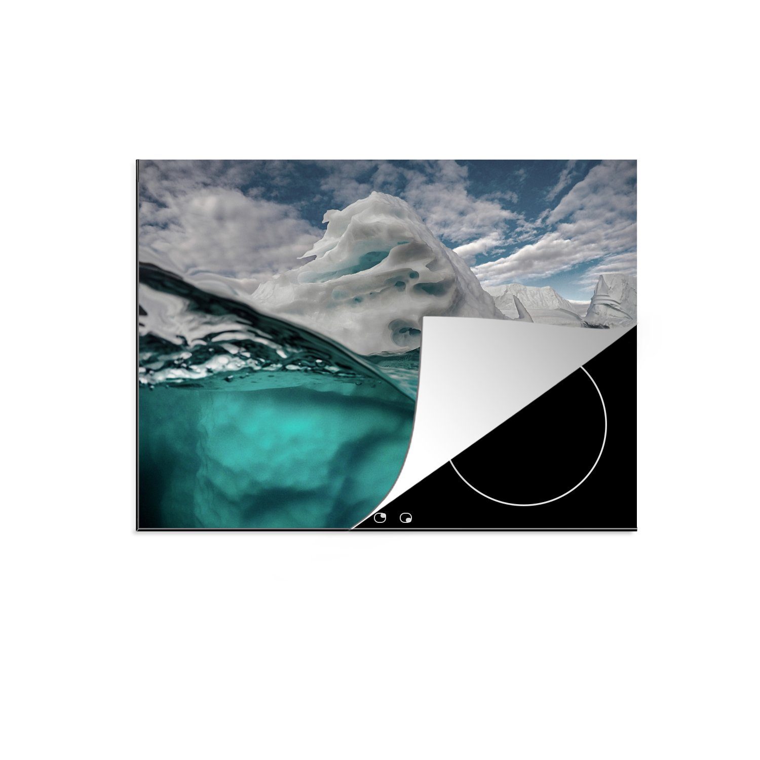 MuchoWow Herdblende-/Abdeckplatte Eisberg unter und (1 Wasser, Ceranfeldabdeckung Mobile über Arbeitsfläche Vinyl, 70x52 cm, tlg), nutzbar