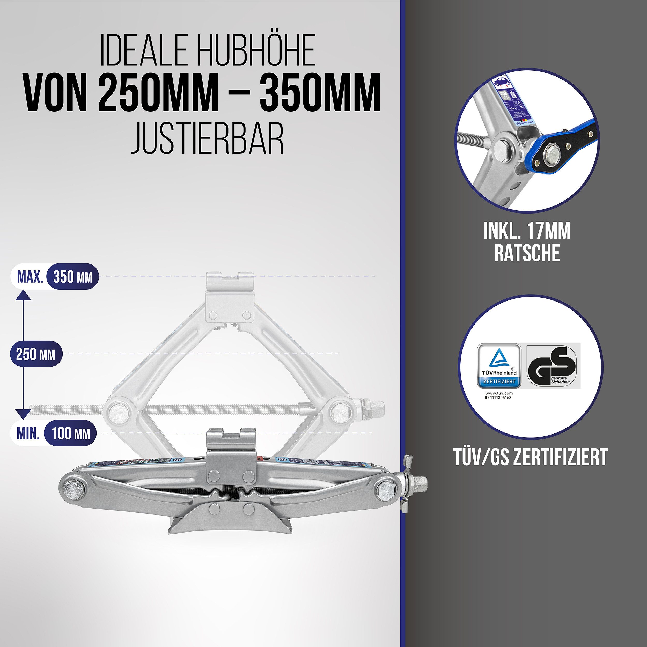 alca Wagenheber Scherenwagenheber mit Ratsche 1t Universal Hubhöhe 100–350mm, max. Hubhöhe: 35 cm, 1-tlg.