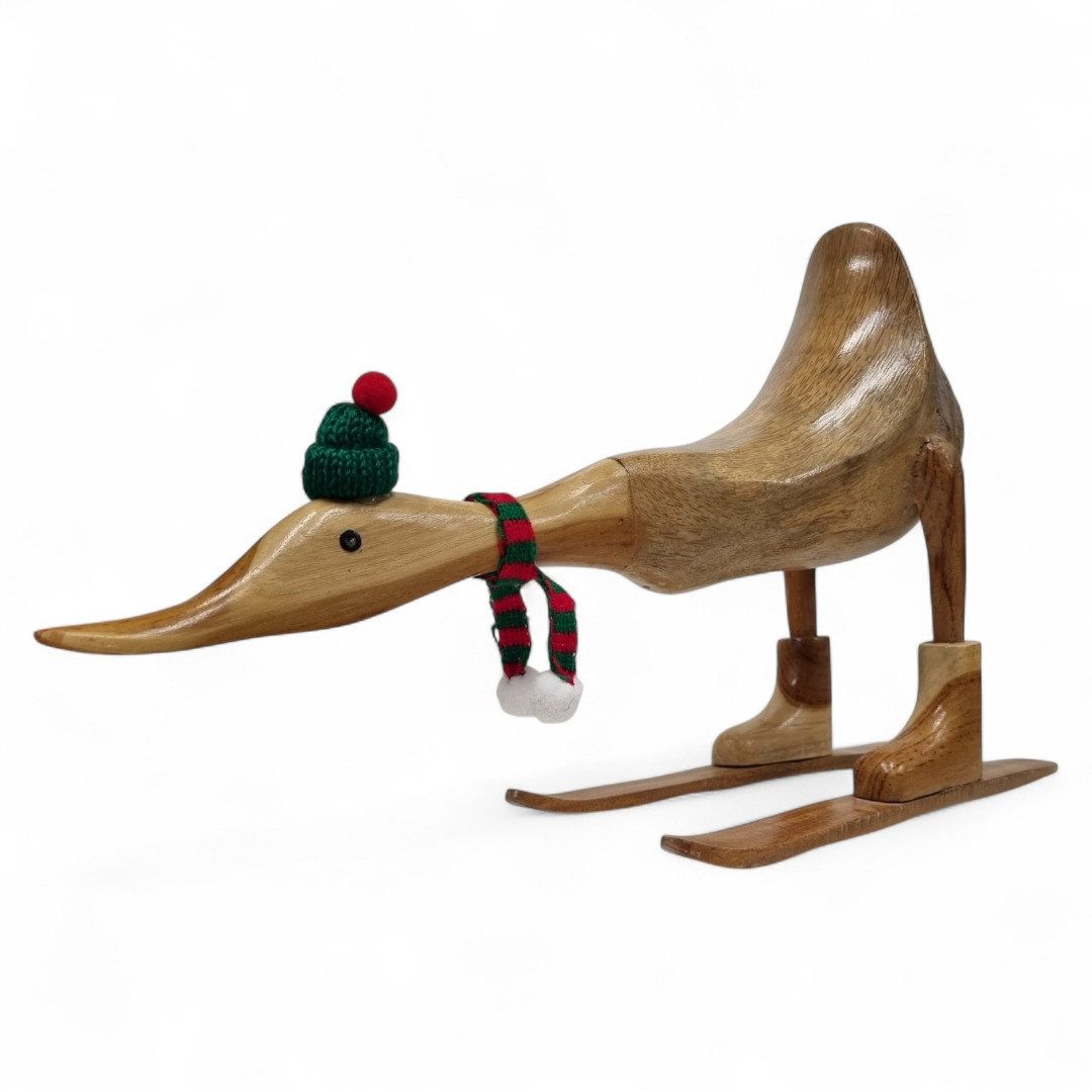 Kinaree Dekofigur Bambus Holz Ente auf Ski, jeden Anlass, Naturprodukt, Handgefertigt, Unikate, Geschenkideen