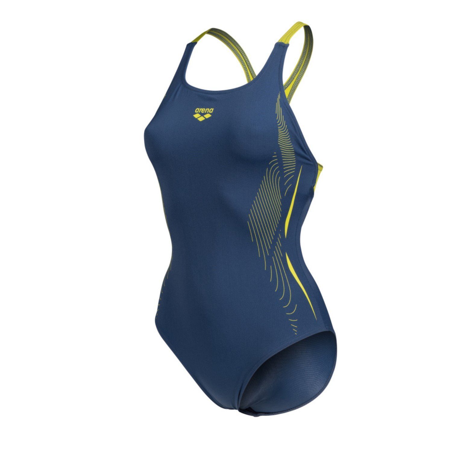 Arena Badeanzug Swimmsuit Swim Pro Graphic langlebig, zu 100 % chlorbeständig blau-lime