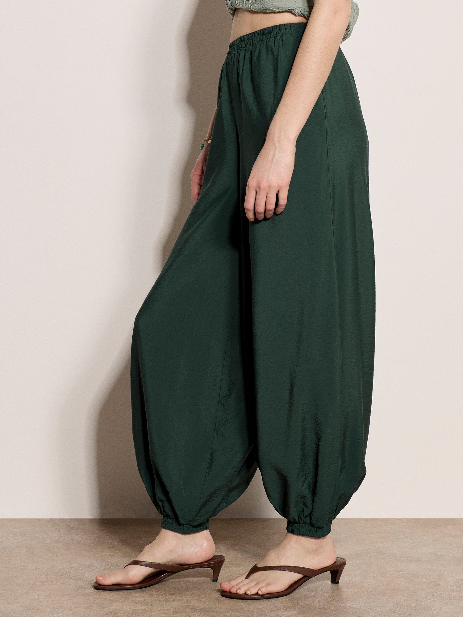 Apricot Stoffhose Lässige Ballonhose mit elastischem Bund