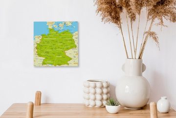 OneMillionCanvasses® Leinwandbild Bunte Deutschlandkarte, (1 St), Leinwand Bilder für Wohnzimmer Schlafzimmer