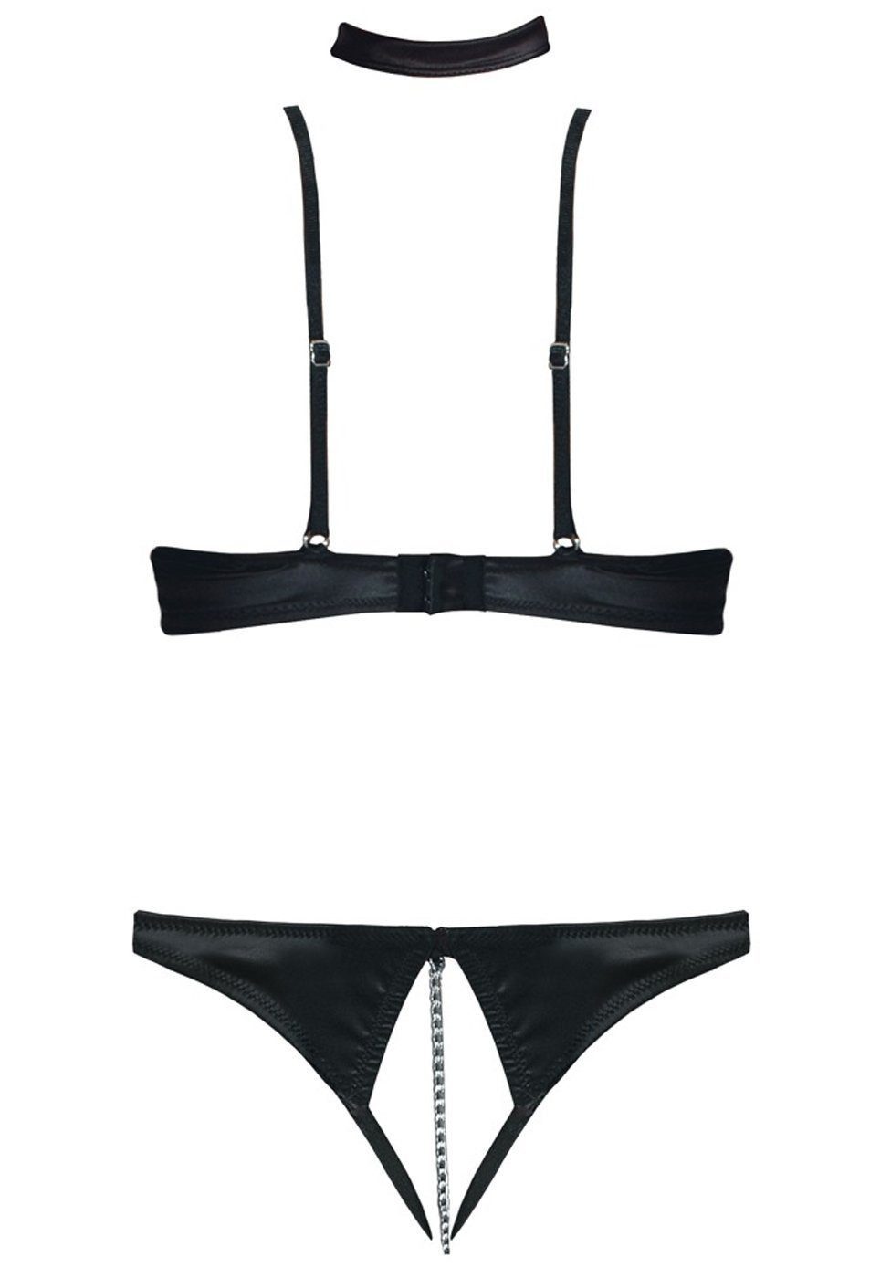 Cottelli Collection Set: Bügel-BH Ouvert Dessous Set: BH und String mit Kette - schwarz (2-tlg) mit offenem Schritt und Cups