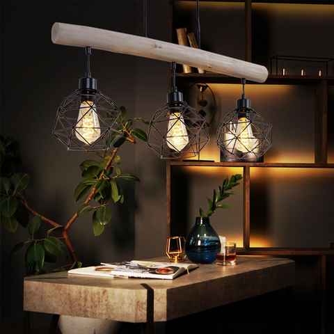 etc-shop Hängeleuchte, Leuchtmittel nicht inklusive, Vintage Pendel Decken Lampe Holz Balken Wohn Ess Zimmer Gitter