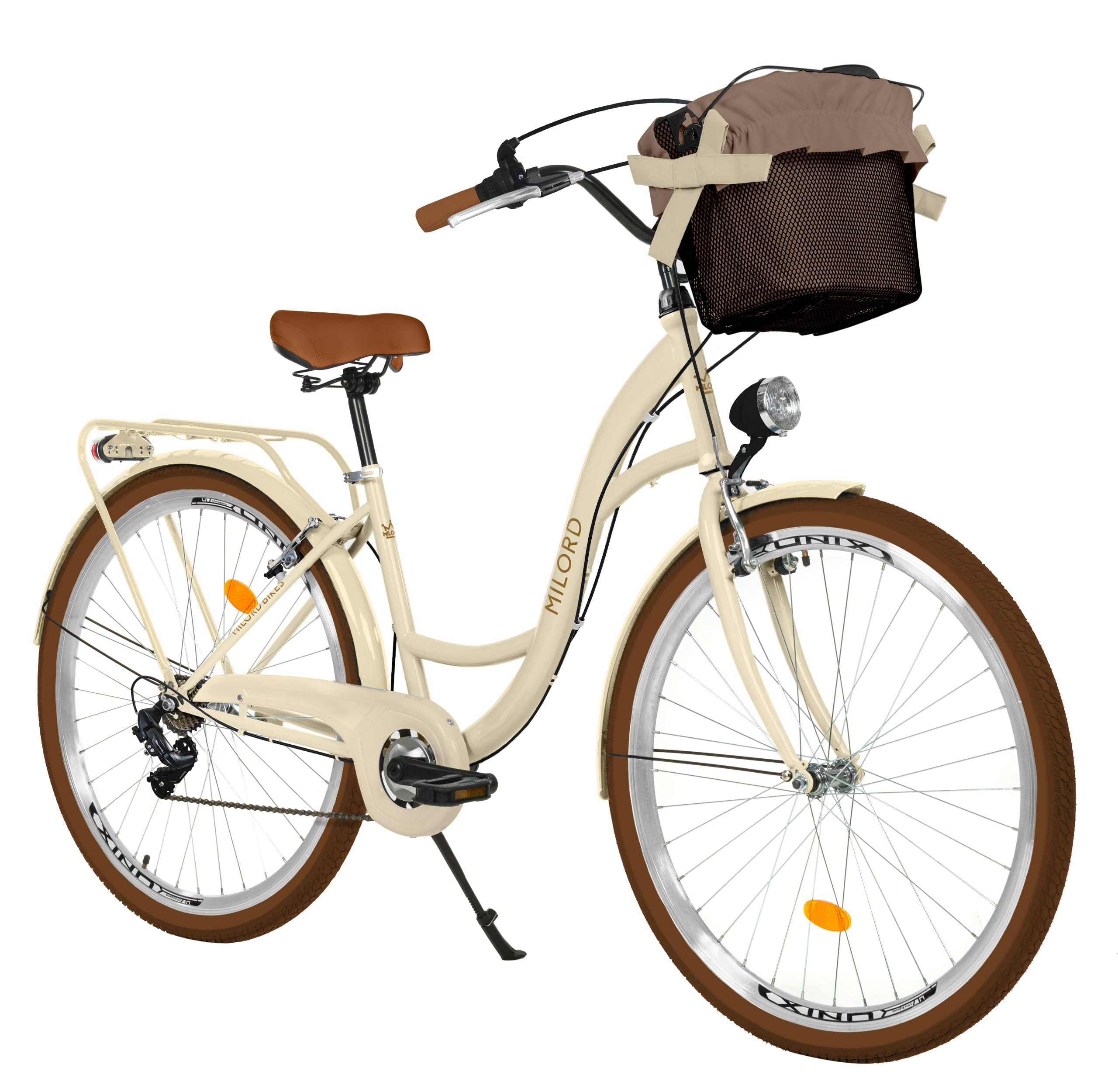 Milord Cityrad Milord City Fahrrad Korb Damenfahrrad, 28 Zoll, Beige-Braun, 7-Gang, 7 Gang, (Fahrradständer, Gepäckträger, Klingel, Korb, Kotflügel)