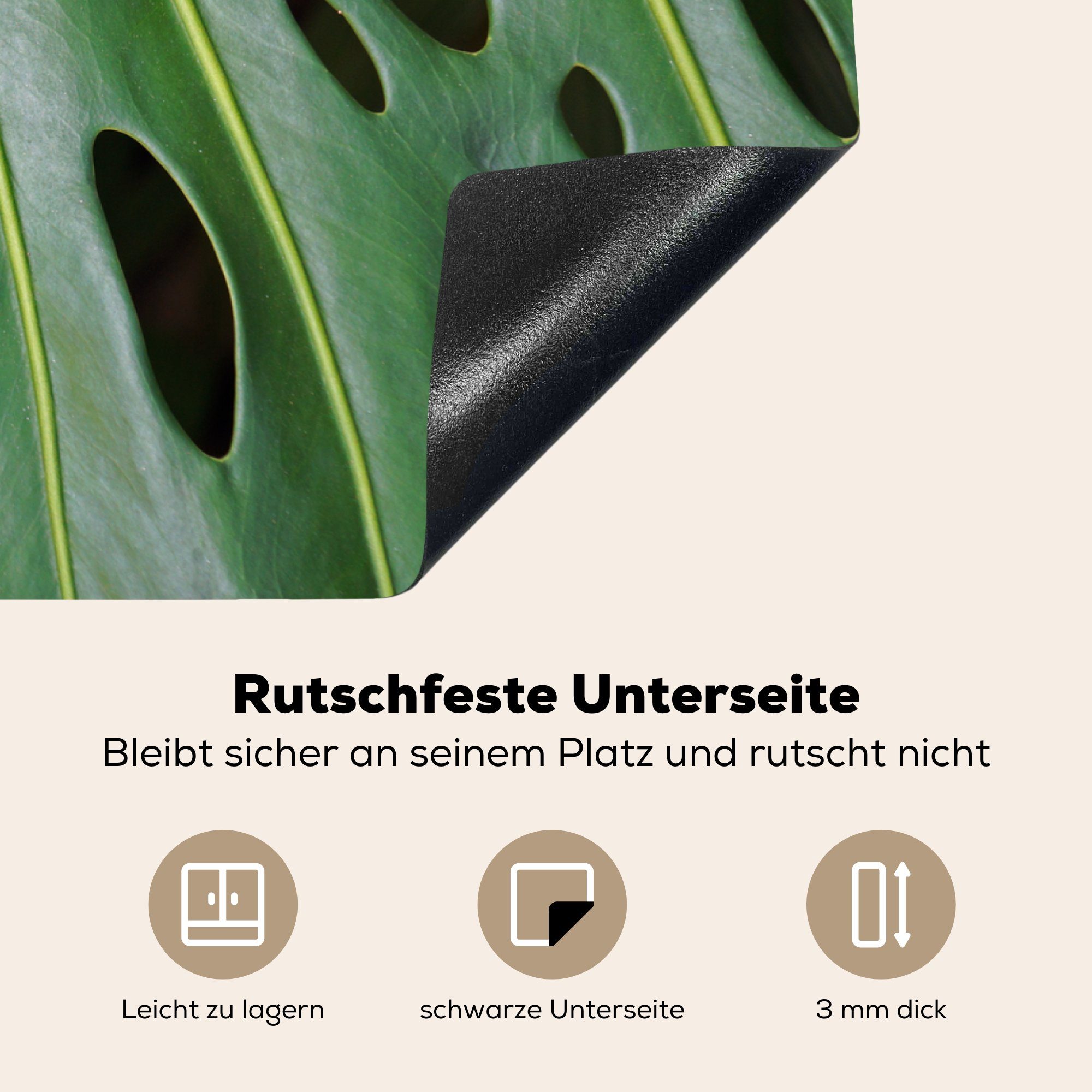 MuchoWow Herdblende-/Abdeckplatte Impression Vinyl, Mobile tlg), eines Ceranfeldabdeckung (1 nutzbar, botanischen Arbeitsfläche grünen Blattes, und cm, 70x52