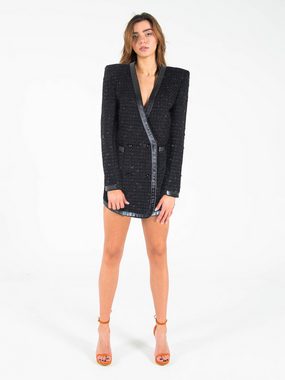 RUA & RUA Longblazer Bouclé-Tweed & Leder-Blazer Kleid in Schwarz (1-tlg)