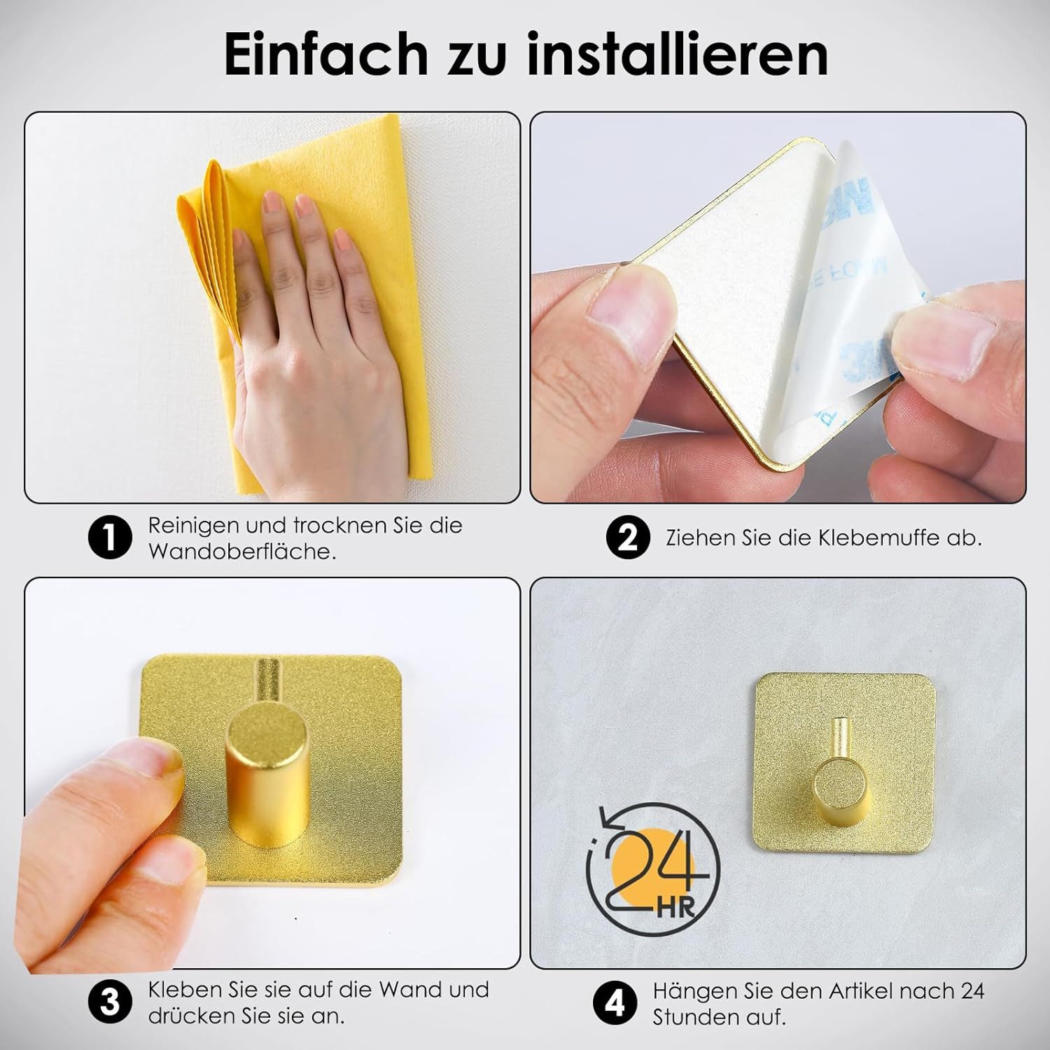 Blusmart Handtuchhaken 4 Stück Handtuchhalter Wandhaken Selbstklebend, für Badezimmer, (Edelstahl, 4-St., Wandhaken), Handtuchhaken ohne Bohren