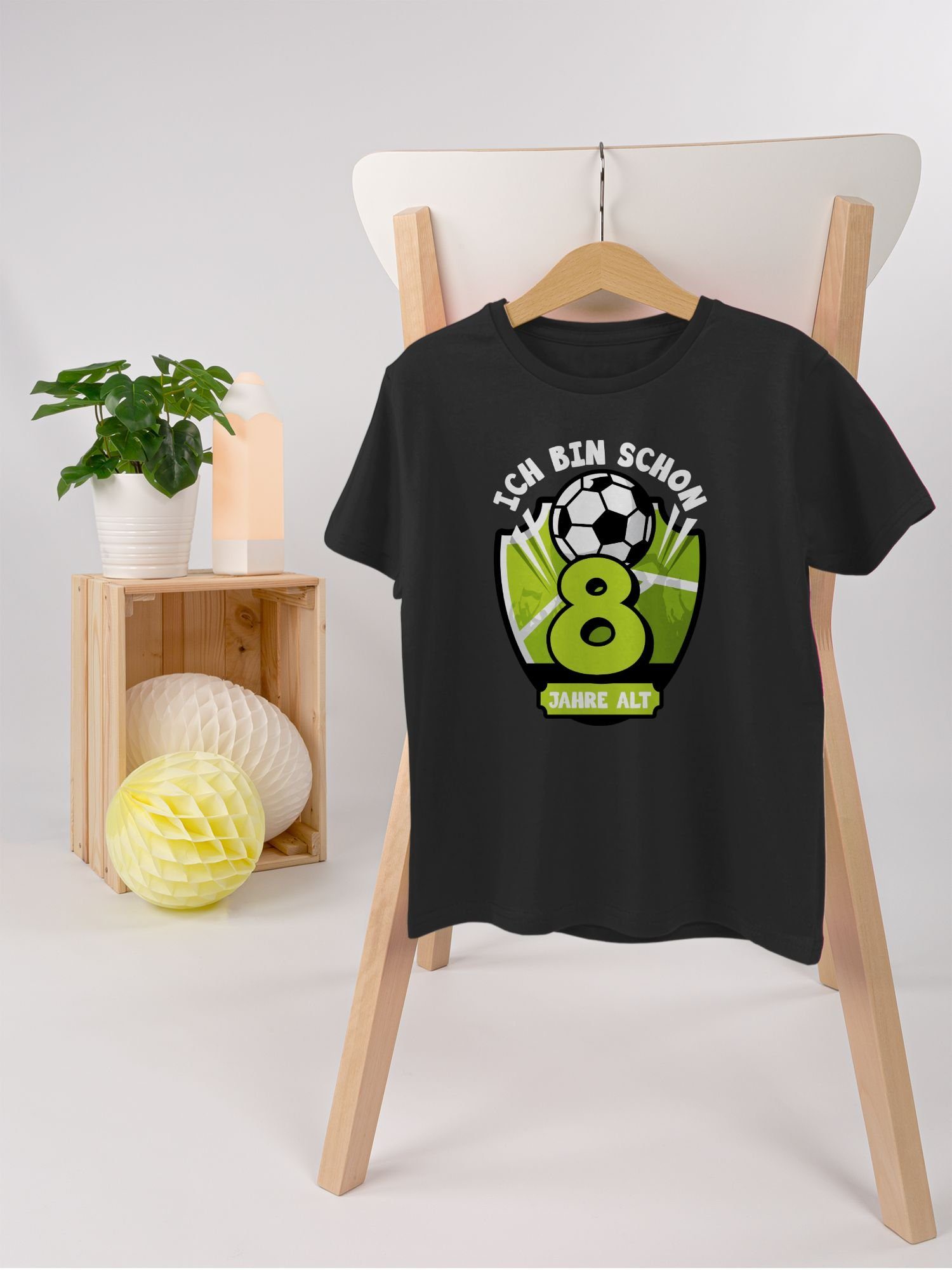 T-Shirt 2 schon Jahre Schwarz 8. Geburtstag Shirtracer Fußball bin Ich alt acht