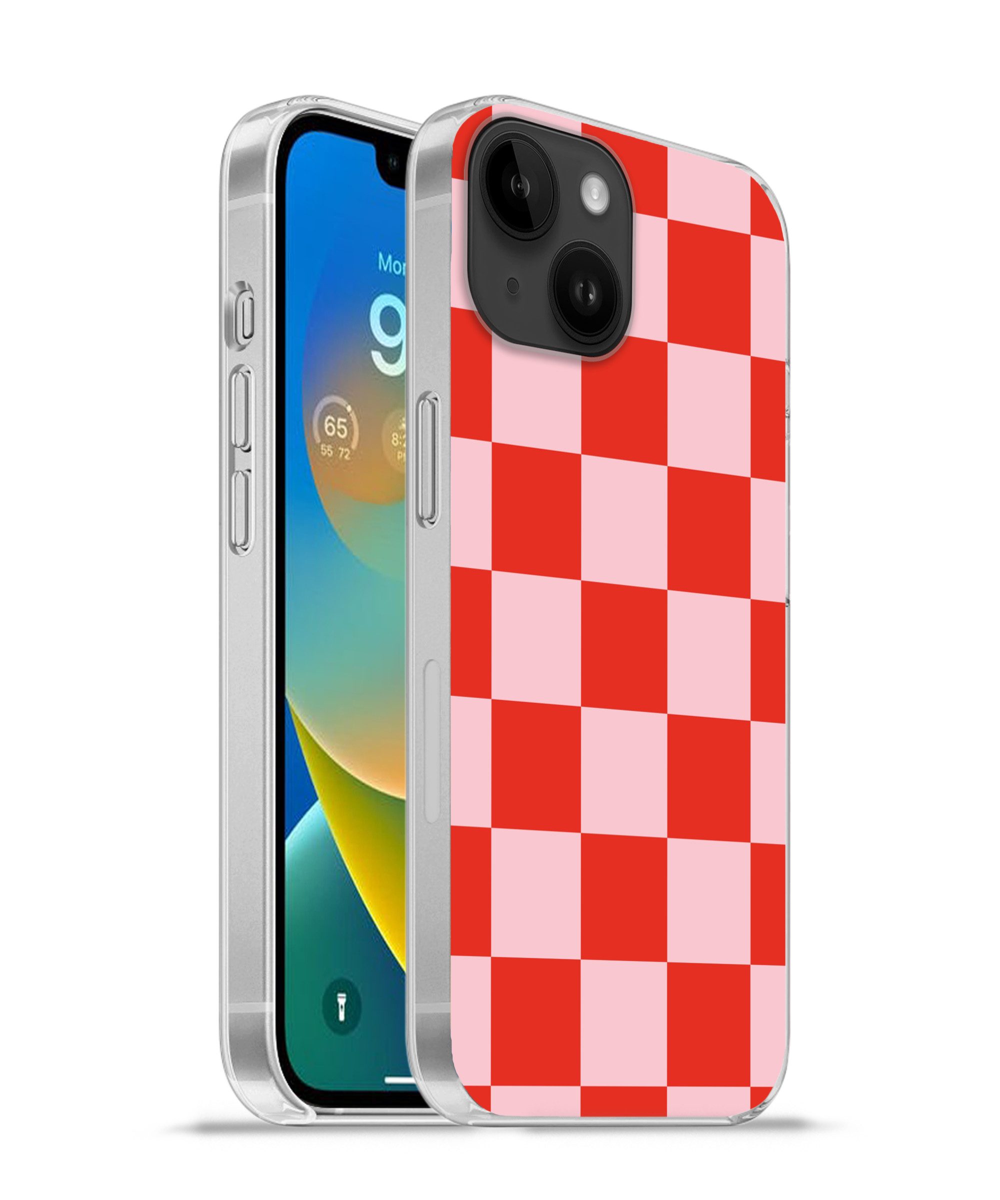 MuchoWow Handyhülle für Apple iPhone 14 Schachbrettmuster - Rot - Rosa - Würfel, Smartphone-Bumper, Print, Handy Schutzhülle Dünn
