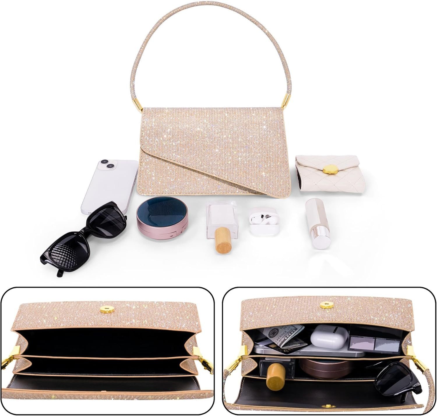 Coonoor Clutch Pailletten Handtasche Damen Klein mit 2 Fächern günstig online kaufen