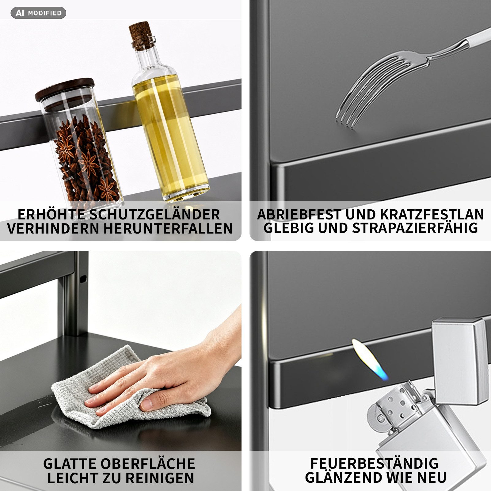 Esun Standregal Mikrowellen Regal 2-Stufig Microwave Shelf Schrank Küchenregal, Stahl, Mikrowellenregal mit 5 Haken, Schneidebrettständer – Bild 4 von 5