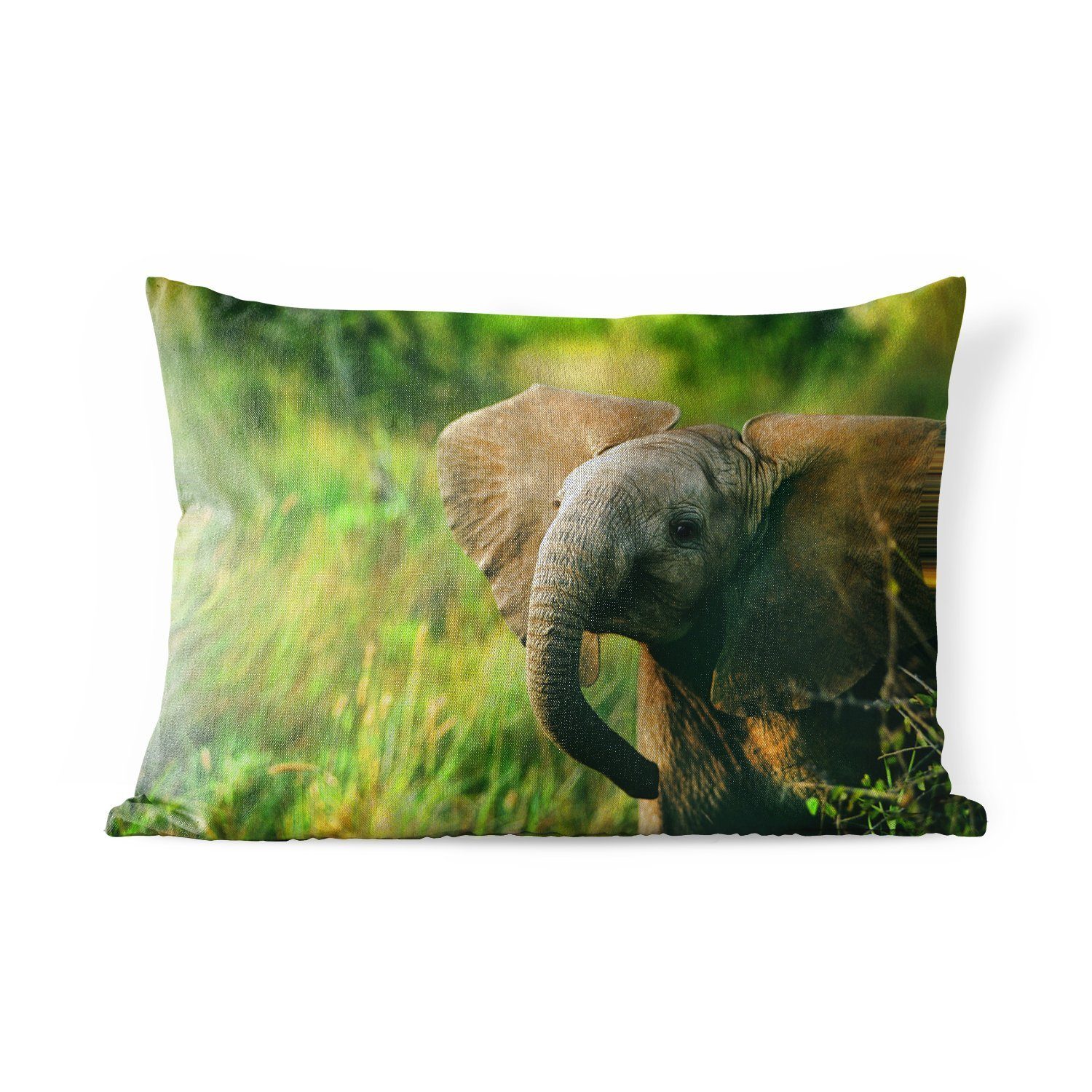 Elefant MuchoWow - Polyester, Natur, Kissenhülle Outdoor-Dekorationskissen, Dekokissen - - Grün Tiere Dekokissenbezug,