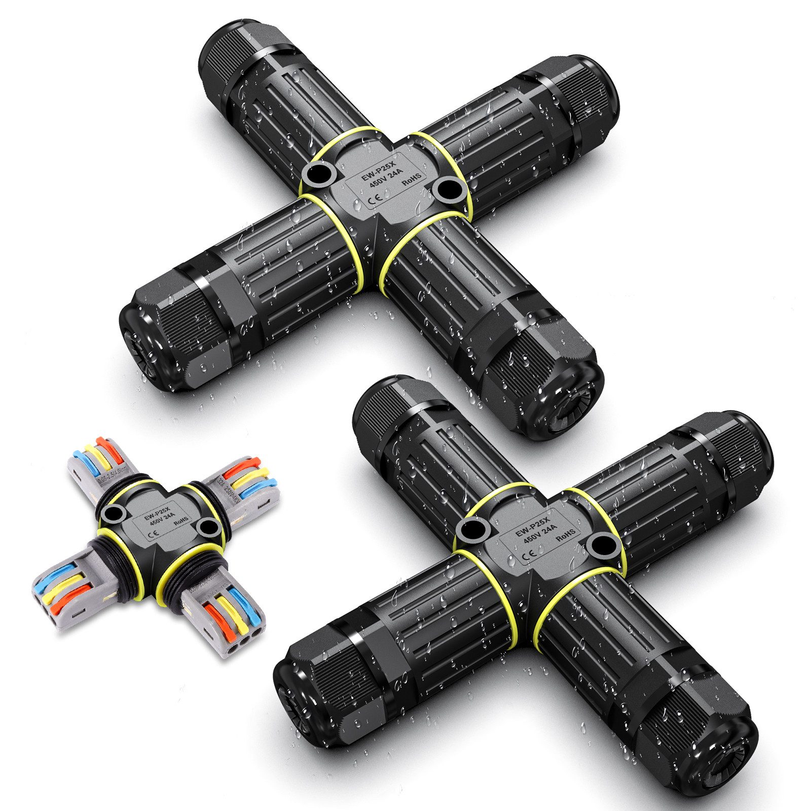 BlingBin Kabelverbinder-Sortiment IP68 Wasserdichte Kabelverbinder 5-9 mm Kabeldurchmesser, 3-polig, 2 Stück, 2-tlg., 2pcs, Kabel Wasserdicht Verbinden, Kabelmuffe