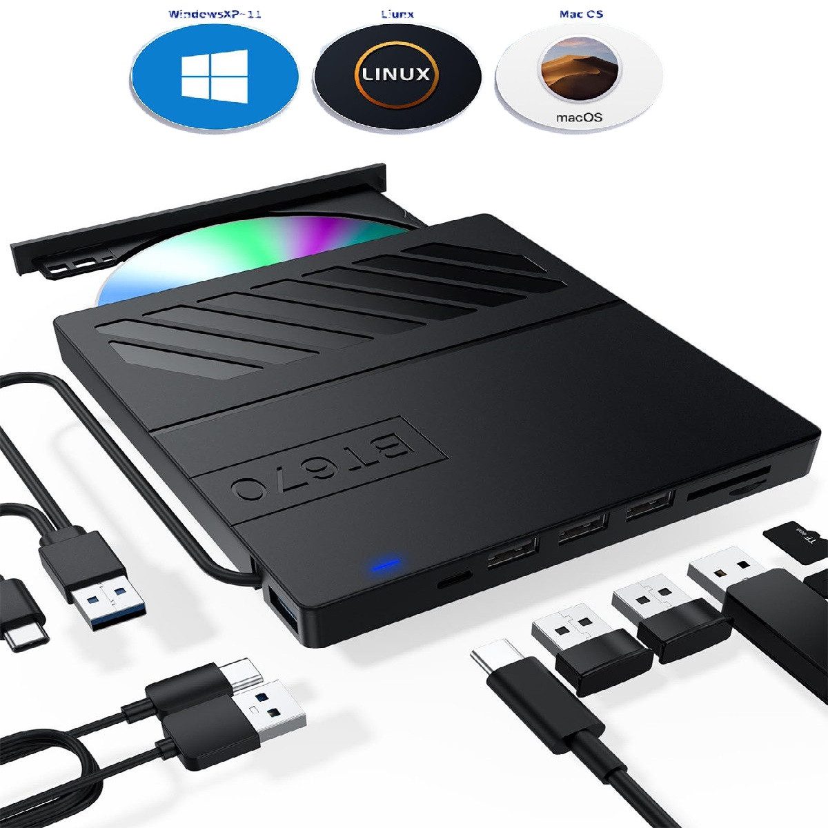 7-in-1 USB Ultra Slim Portable CD/DVD Player Writer für Laptops DVD-Brenner