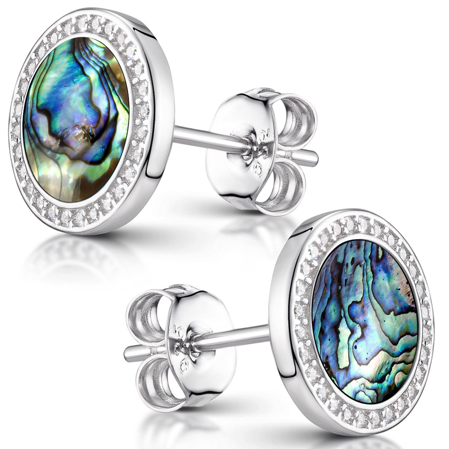 Materia Paar Ohrstecker Damen Perlmutt Abalone grün Zirkonia SO-394, 925 Sterling Silber, rhodiniert